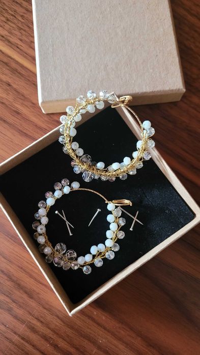 Kolczyki slubne krysztalki pozlacane handmade