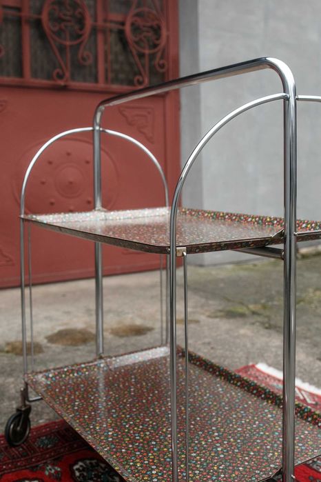 chromowany składany barek w kwiatowy wzór lata 70.