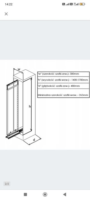 Cargo do szafki 30. Wysokość 170 cm