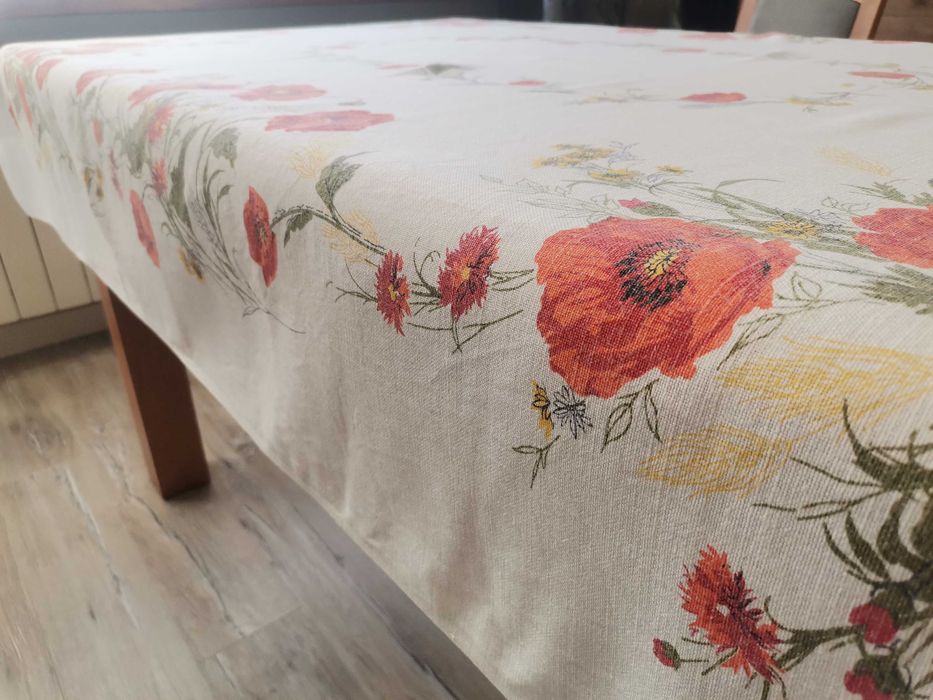 Obrus lniany Maki Polne - PRL