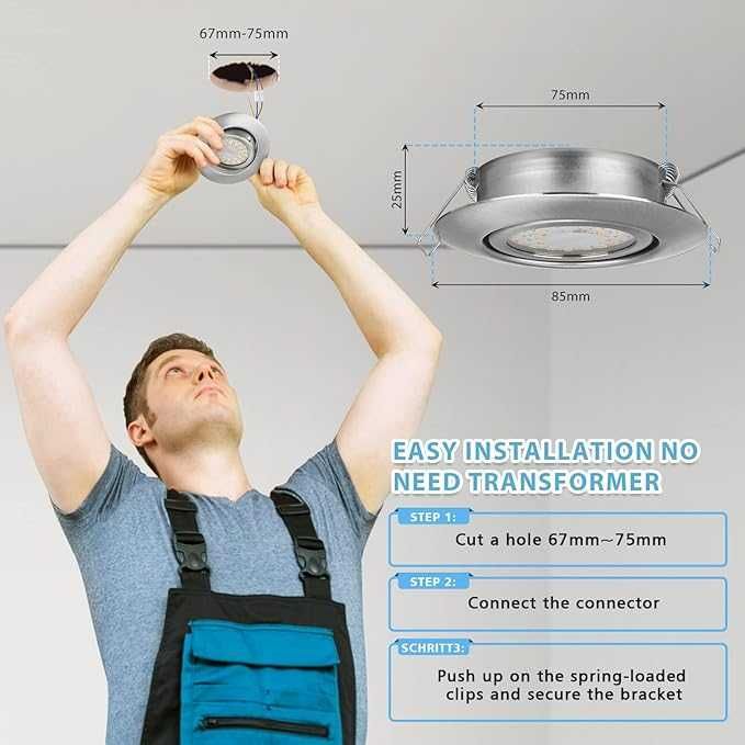 Reflektor 6szt LED do zabudowy 230 V, płaski, ściemniany, 6 W, IP44