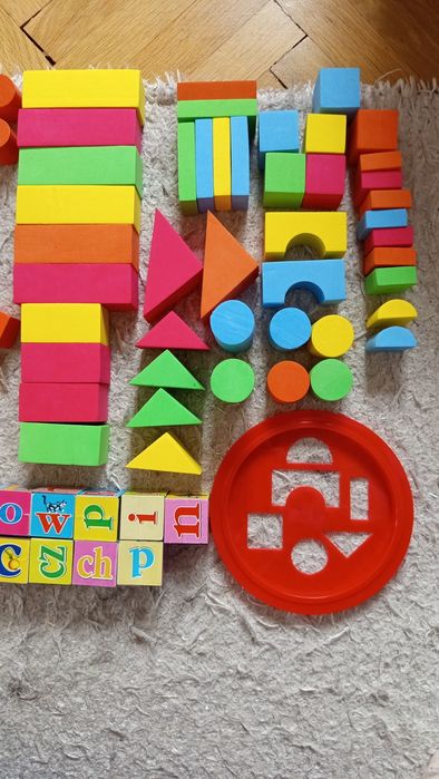 Klocki drewniane piankowe magnetyczne, domek - duży zestaw