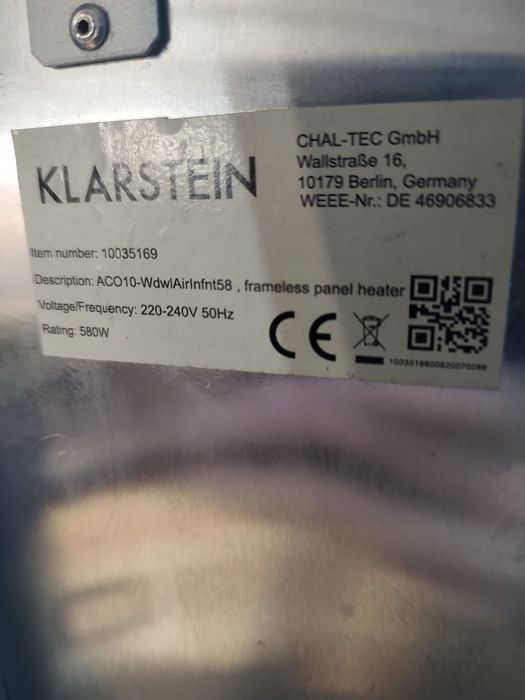 Grzejnik Klarstein  podczerwień 580W 60*90cm