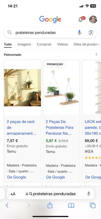 Prateleiras penduradas