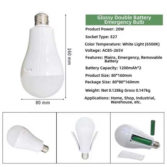 LED Лампочка FAE-3920 з 2 акумуляторами та гачком для підвішування