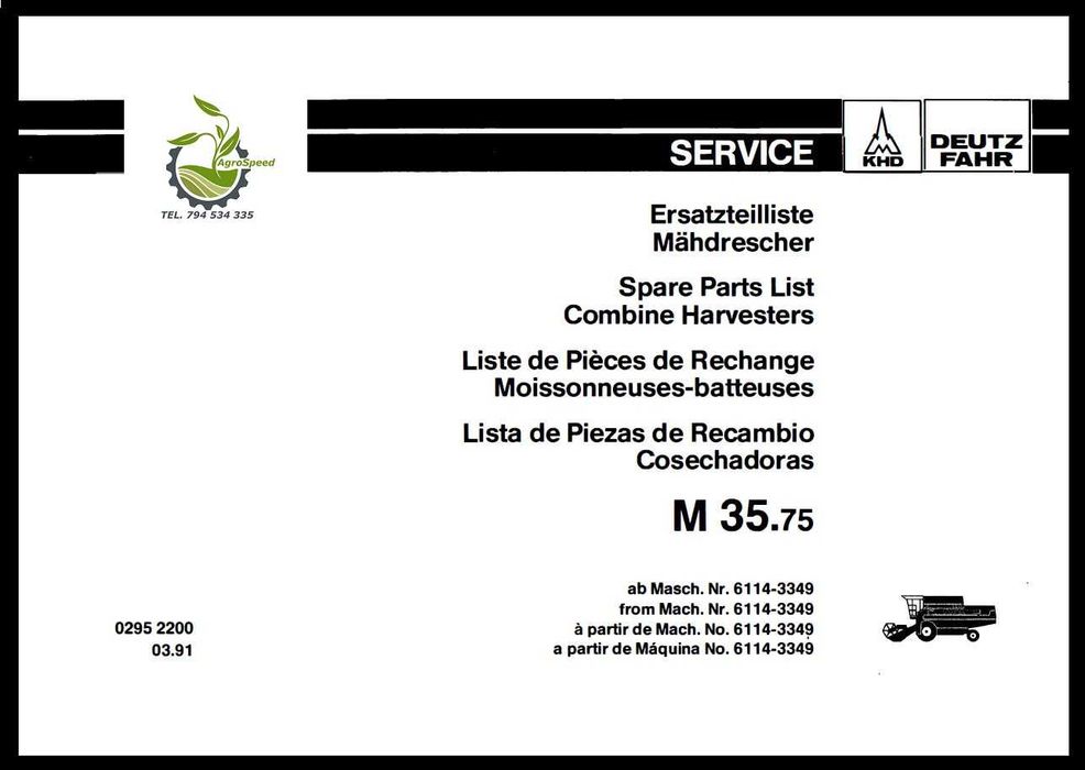 Katalog części kombajn DEUTZ FAHR M 35.75