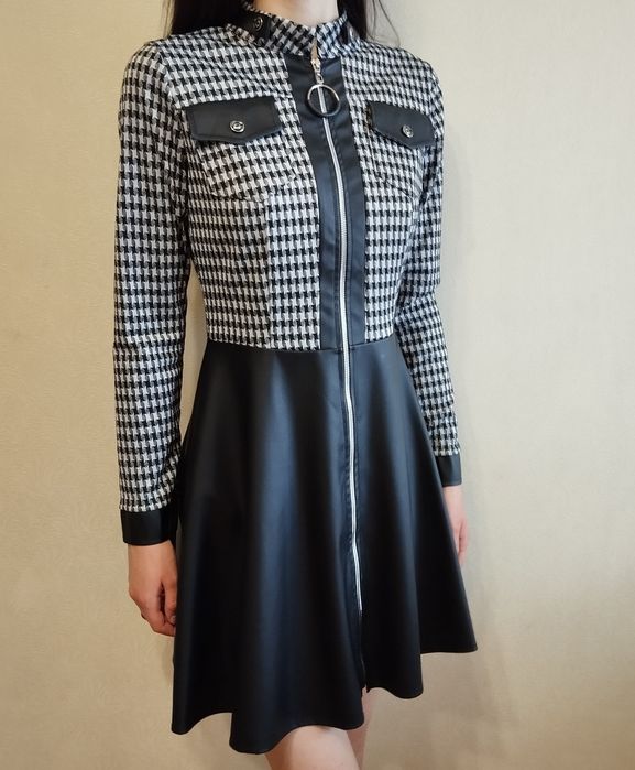 Платтье трикотаж+ екокожа