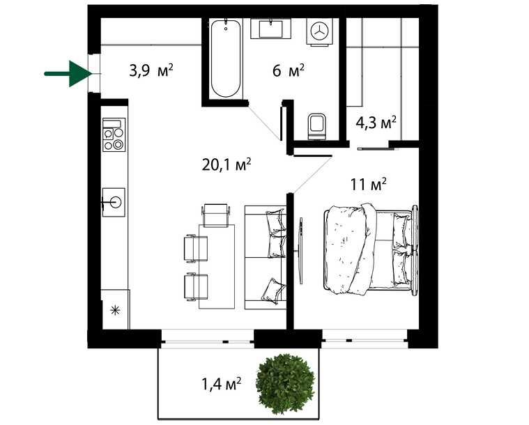 Продаж у розтермінування здана 1 кімнатна квартири в КМ (Sherwood)