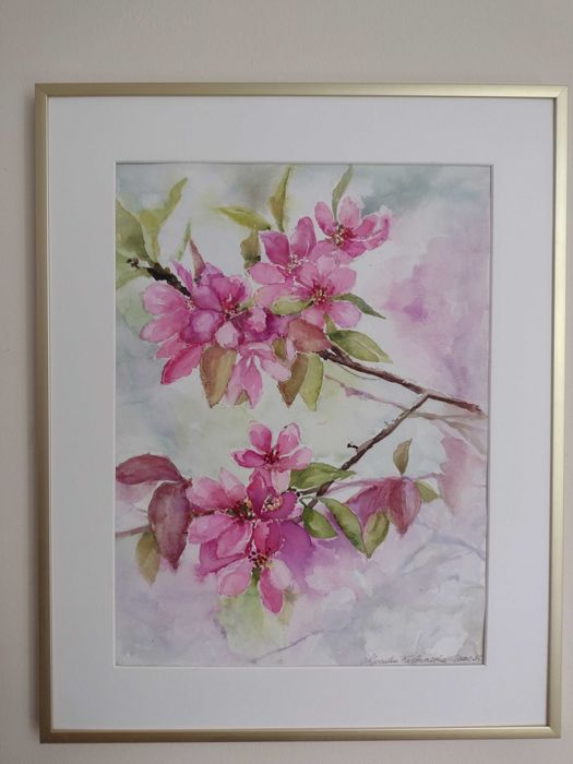 Duża akwarela  pt. "Wiosna" 40/50cm prezent
