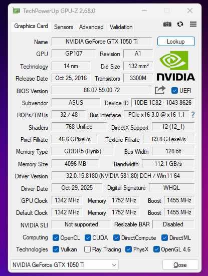 Видеокарта ASUS Cerberus GeForce GTX 1050 Ti 4GB (Состояние отличное)