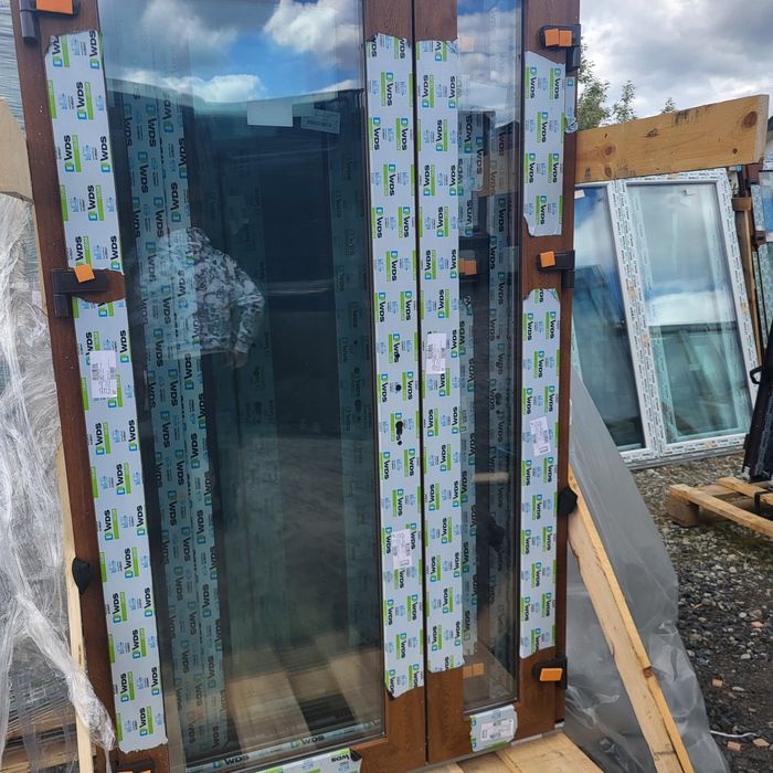 Drzwi zewnętrzne PCV 1250x2100 trzyszybowe złoty dąb, antracyt