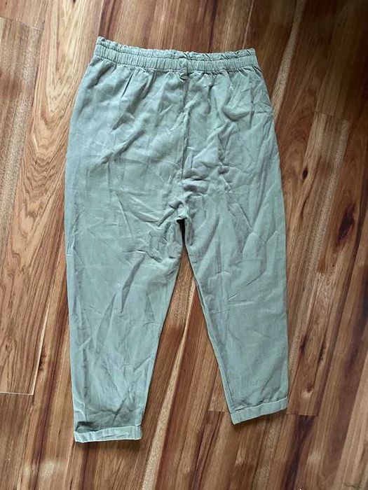 Len  bawelna spodnie haremki luzne cygaretki khaki  42 44 +size