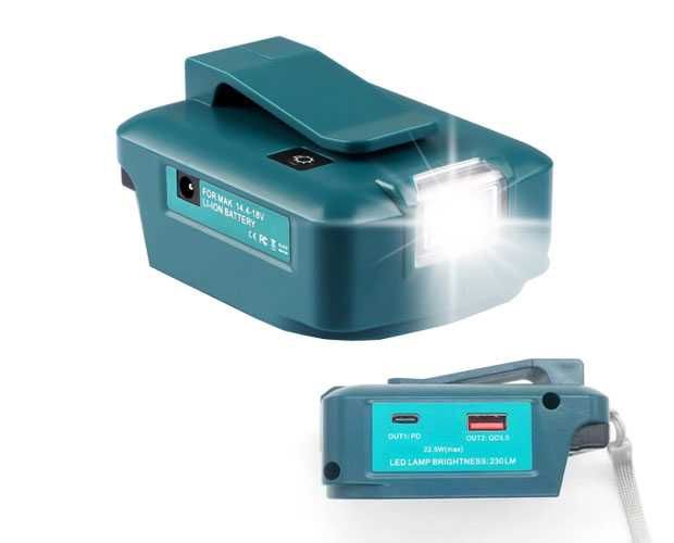 Адаптер для Makita 18V Led 230 lm + USB-C 22.5W + USB QC 3.0 + 12V 3A