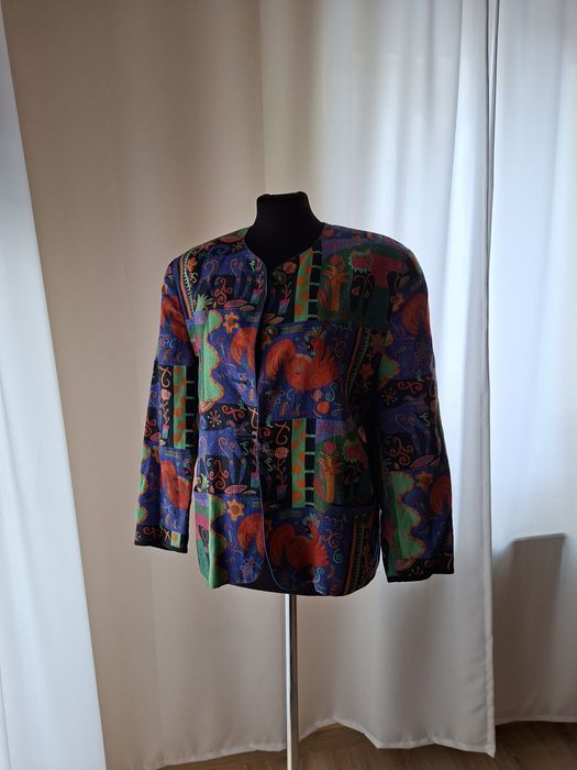 Kolorowa marynarka we wzory retro vintage 100% len M L