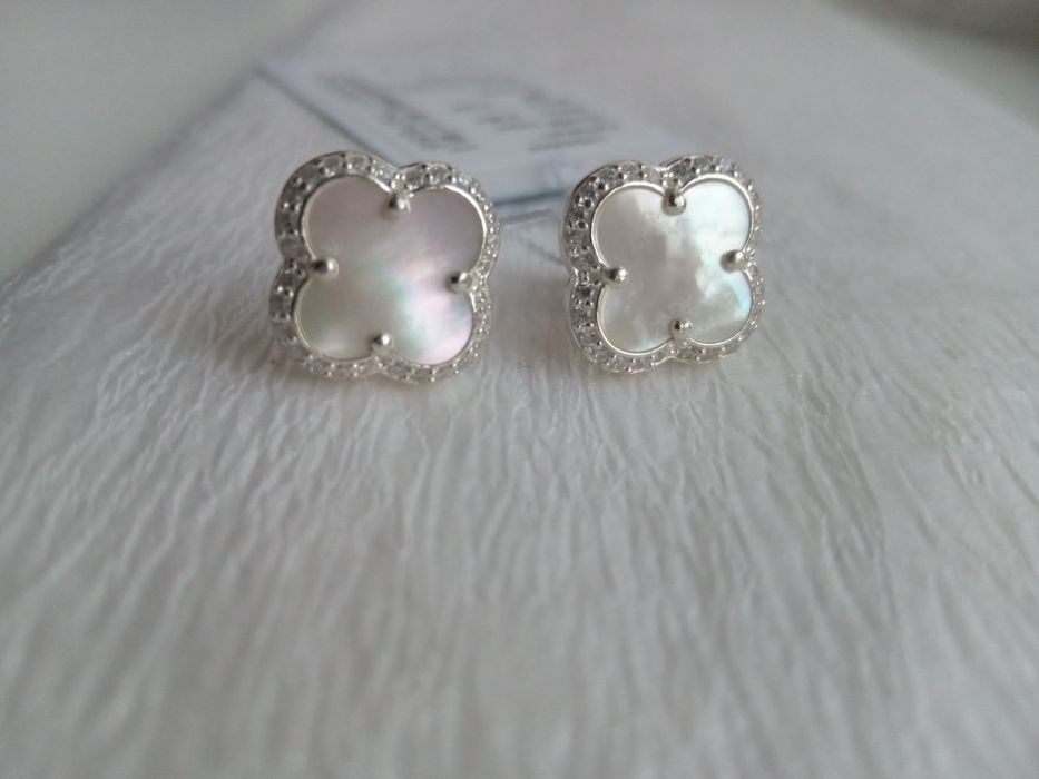 Серебряные серьги пусеты Ван Клиф Van Cleef гвоздики черные оникс каму