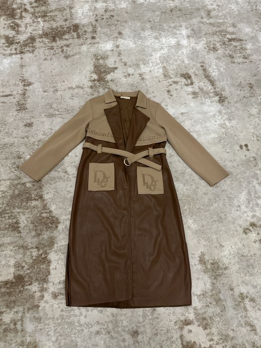 Комбіноване пальто / тренч (стиль Dior) з екошкіри та тканини