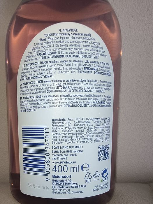 Nivea Rose Touch Płyn micelarny z organiczną wodą różaną