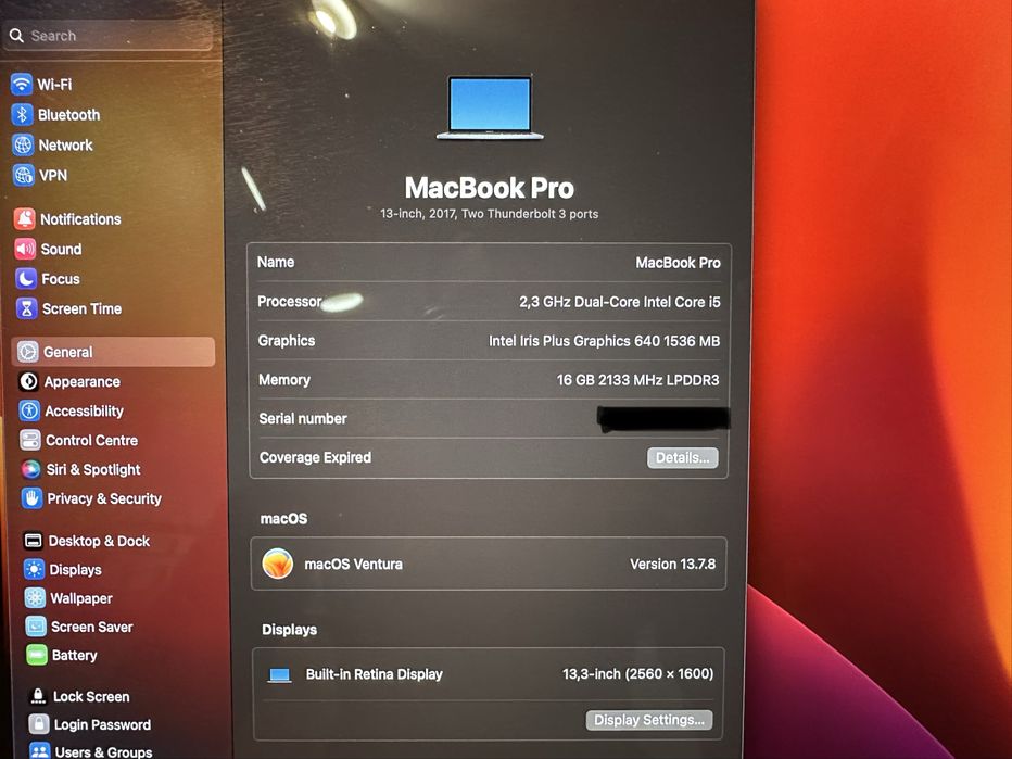 MacBook Pro 13" 2017 — i5 / 16GB RAM / 256GB SSD — Como novo