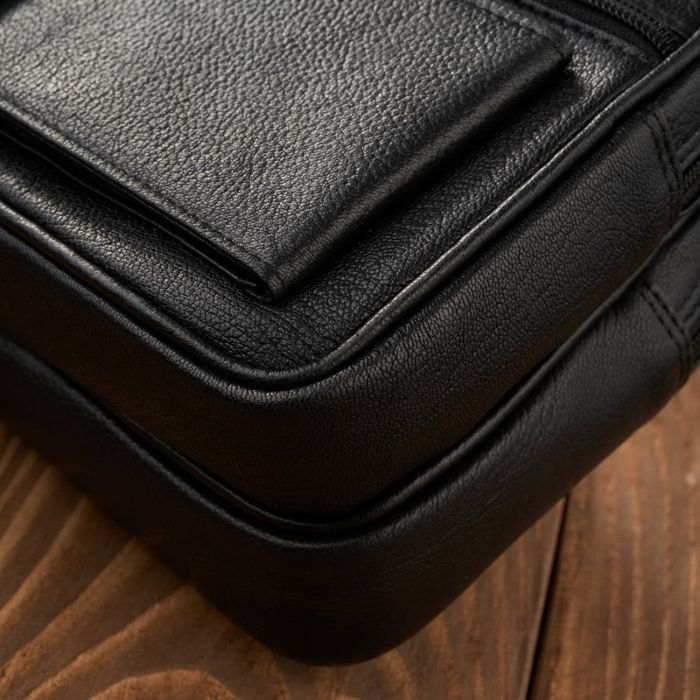 saszetka męska do ręki skórzana dwukomorowa czarna