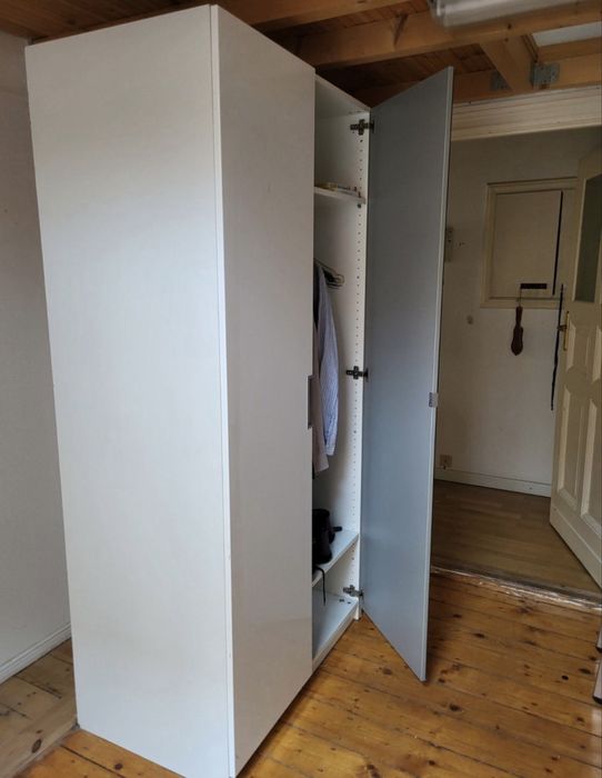 Ikea Pax szafa 150 cm wysoki połysk szklane drzwi półki komplet