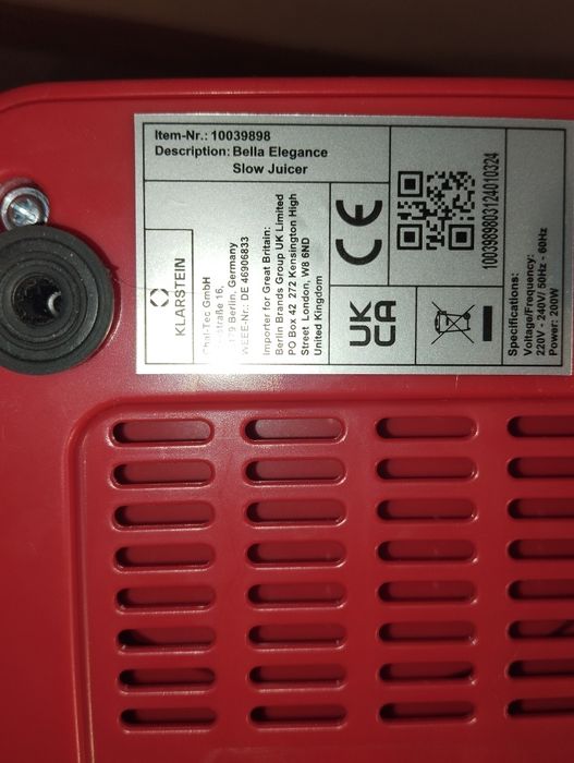 Соковижималка  Klarstein Bella Elegance Slow Juicer