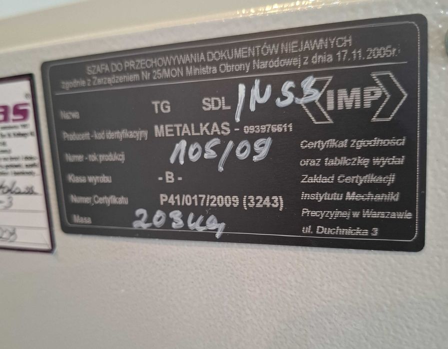 Szafa pancerna metalowa Metalkas, 160/70/60 cm, 203 kg, dwa zamki