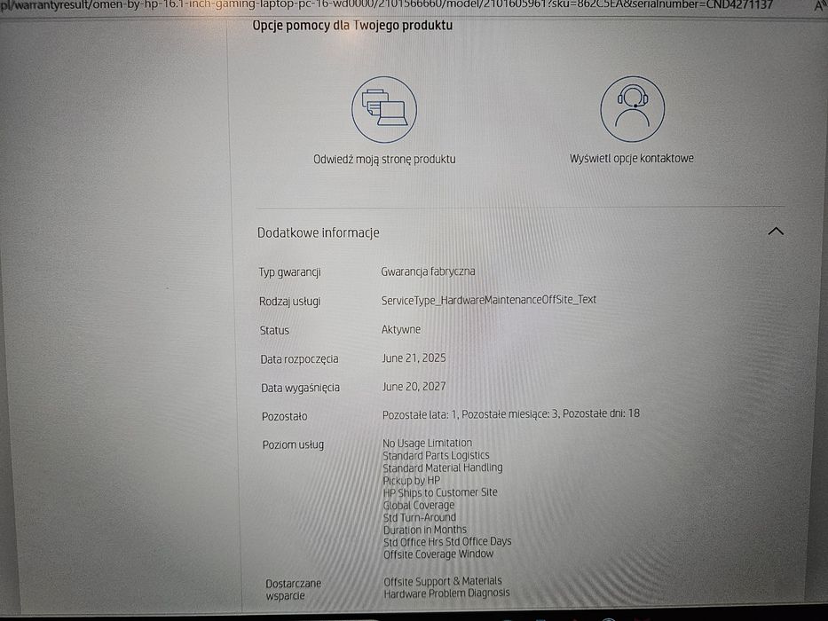 Gw 06.2027r Laptop gamingowy HP Omen RTX 4060 i7 13th SSD 1TB RAM 16GB