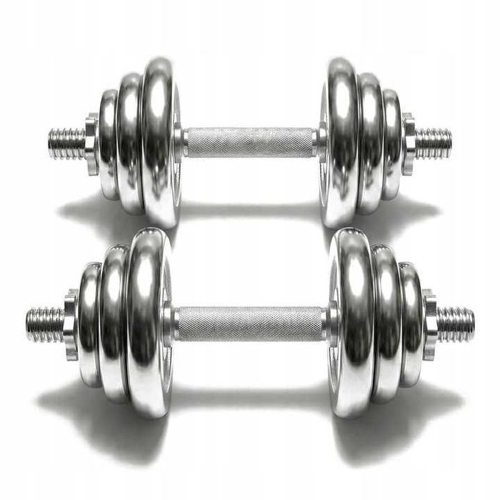HANTLE ŻELIWNE CHROMOWANE 2x10 zestaw 20kg solidne 25mm chrom żeliwo