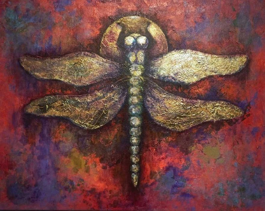 Картина для вітальні, гардеробу, подарунок (акрил, поталь), золото