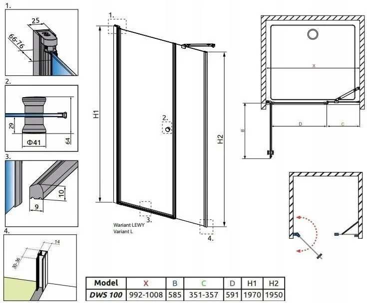 Drzwi kabinowe  EOS DWS100 RADAWAY