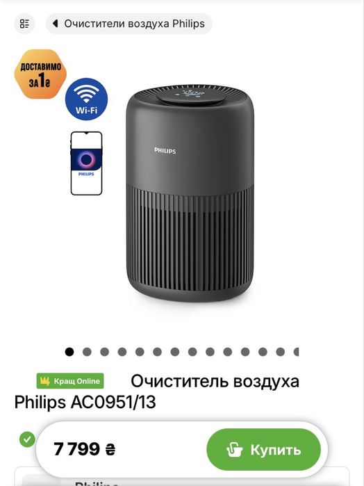 Очиститеть воздуха Очищувач повітря Philips AC0951/13