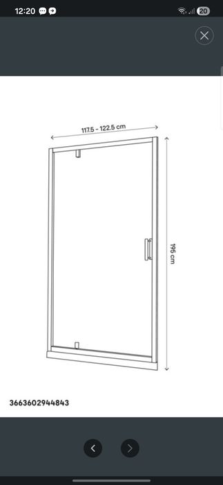 Drzwi wahadłowe prysznicowe Beloya 120cm