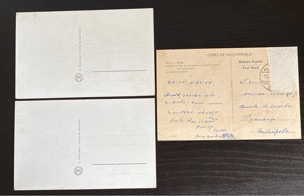 Lote 3 Postais Antigos Moçambique - Beira Praça Gago Coutinho e Gorongosa (1963)