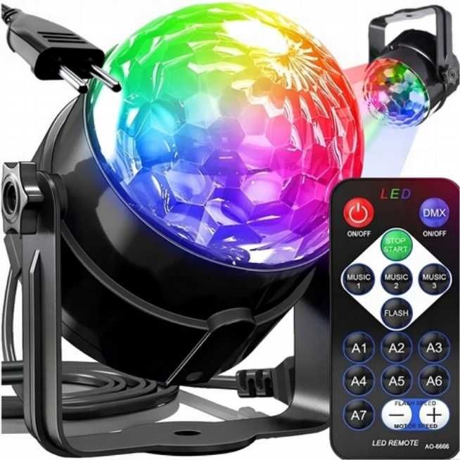Kula Disco Reflektor Dyskotekowy Led Rgb Projektor Kolorofon + Pilot