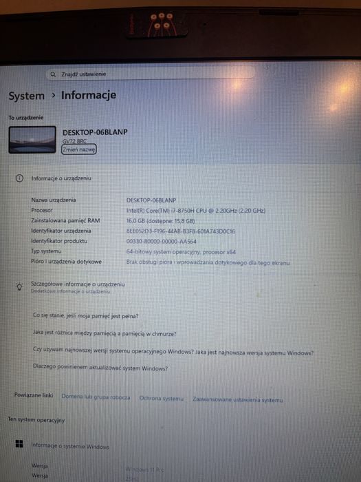 Laptop do gier gamingowy msi gv72 8rc