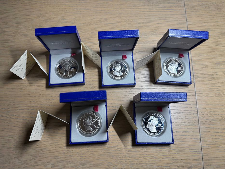 5x Moneta Srebrna Mur Chiński 2007 Francja 1 1/2 Euro Etui Certyfikat