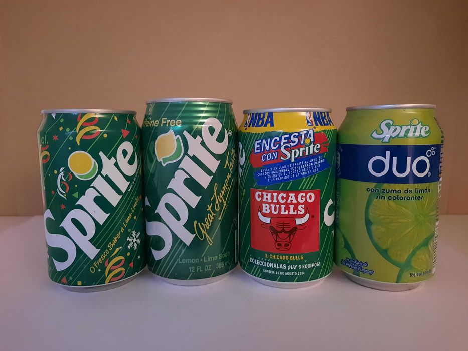 lote de 58 latas de bebidas diversas - Sprite, Snappy, Aquarius