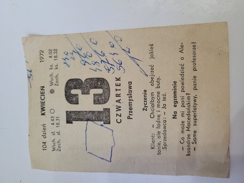 Kartka z kalendarza 13 kwiecień 1972