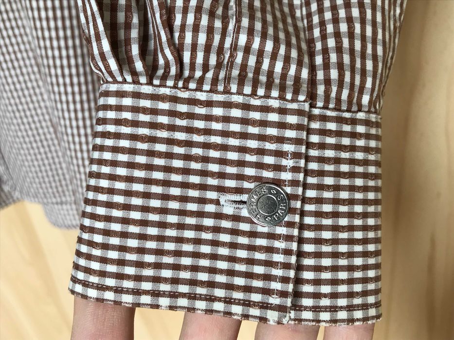 Męska brązowa koszula Hermès w kratkę r. 15.5 / 39