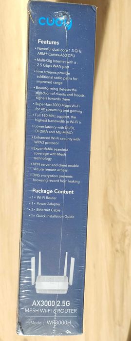 Nowy router WiFi6 Cudy WR3000H WAN 2,5Gb, zapakowany, AX3000, dow.zak.