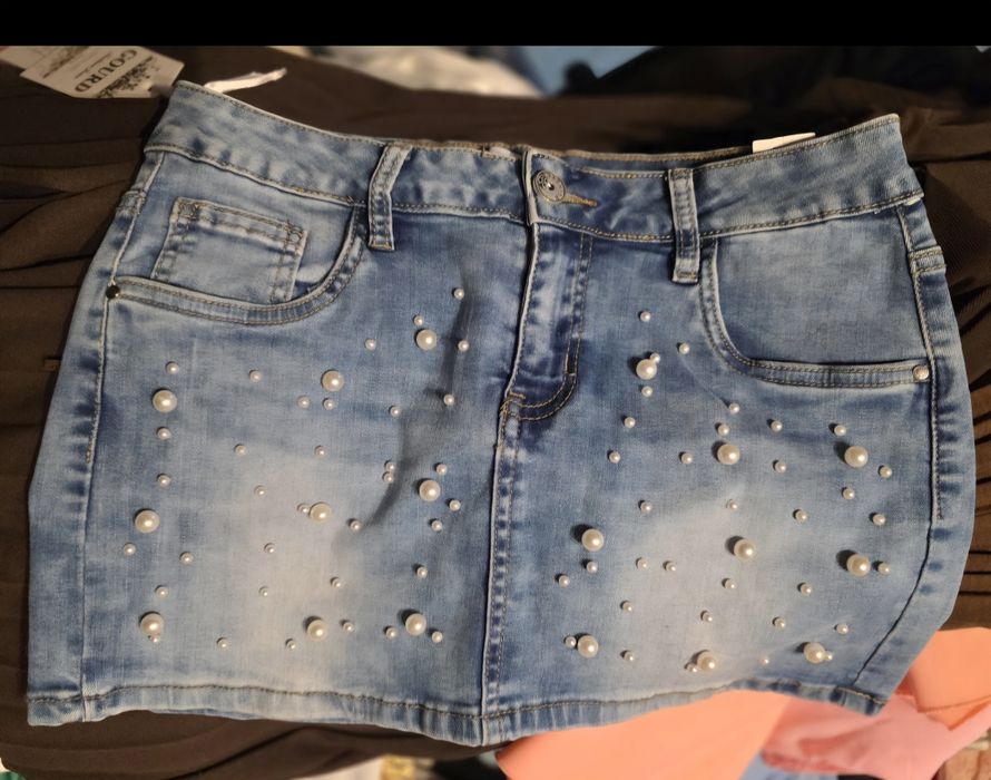 Spódniczka mini  jeansowe z perlkami