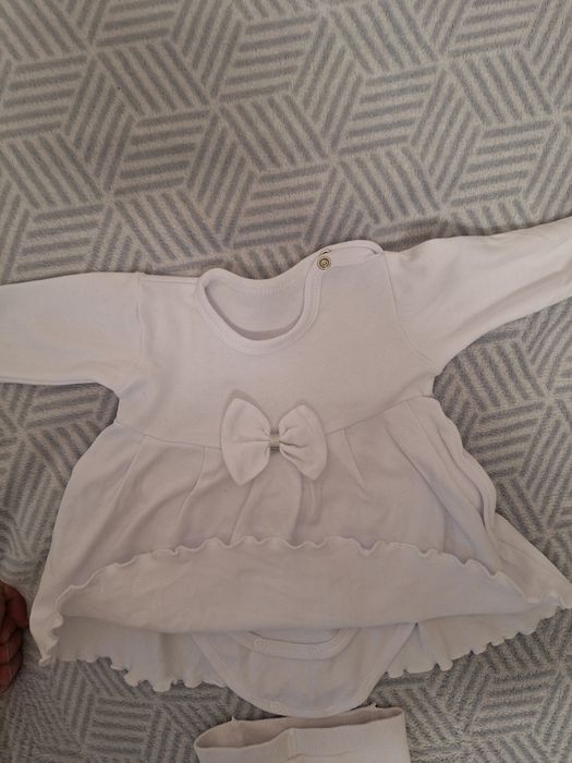 Komplet do Chrztu Świętego białe body-sukienka + rajstopki rozmiar 62