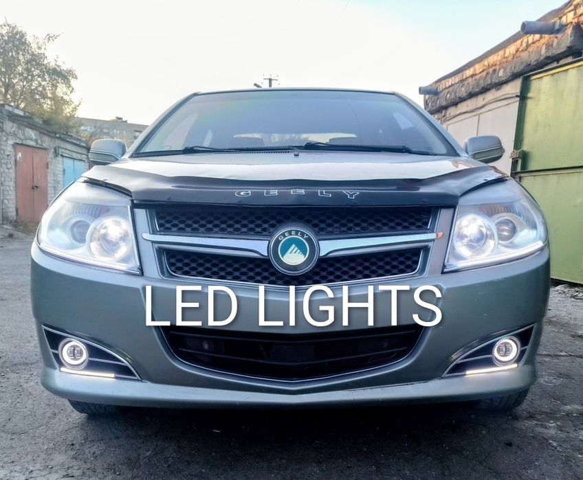 LED противотуманки + дхо с решётками для Джили МК, MK NEW, МК2, МK CROSS.