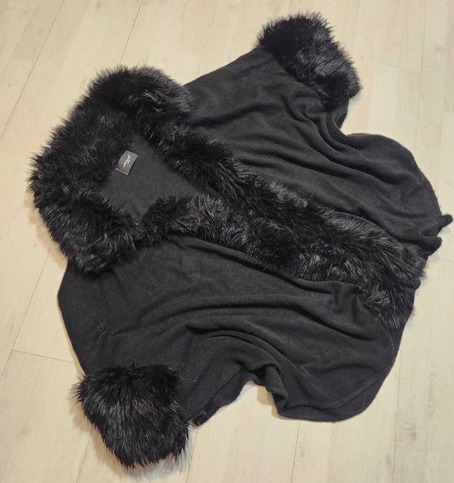 sweter ponczo swetr żakiet bolerko futro XL 1726
