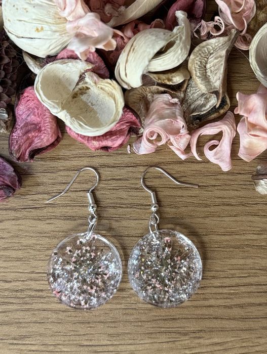 Kolczyki handmade gipsówka i brokat