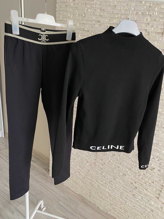 Celine spodnie legginsy na gumie logowane