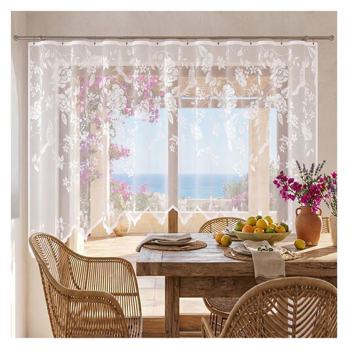 Firanka gotowa Buzz 300 x 150 cm biały żakard ptaki kwiaty Wisan WN403B 150