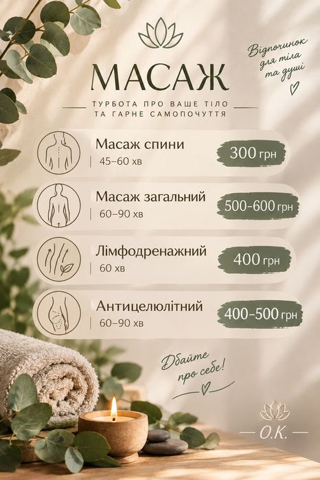 Оздоровчий класичний масаж.Доступні ціни.