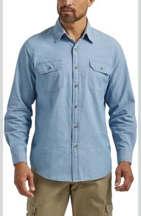 Męska koszula jeansowa błękitna z długim rękawem 100% Bawełna Rozmiar XXL / 2XL