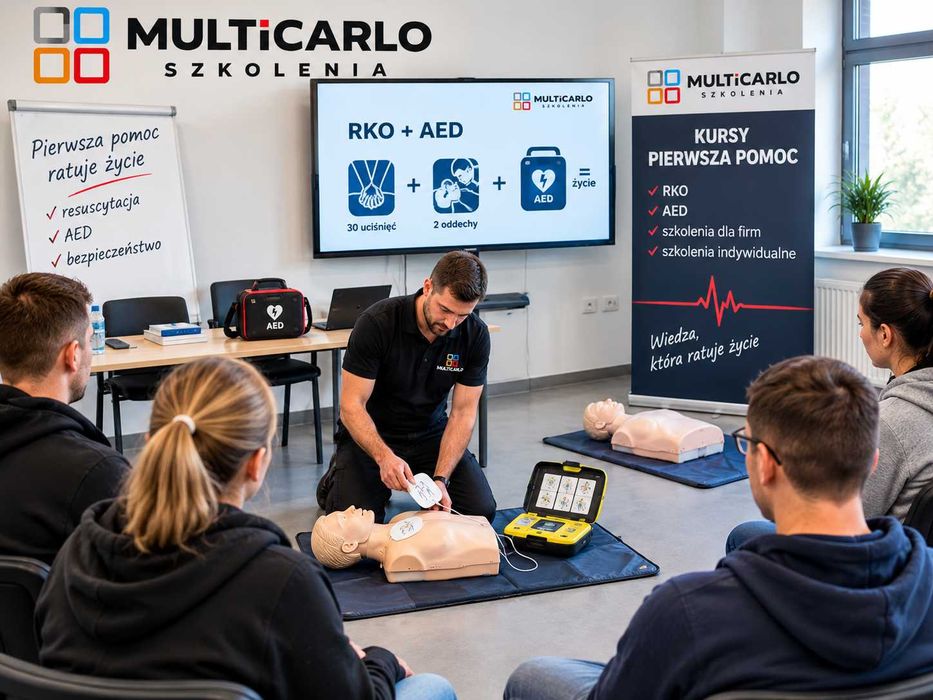 kurs szkolenie pierwsza pomoc RKO AED Multicarlo